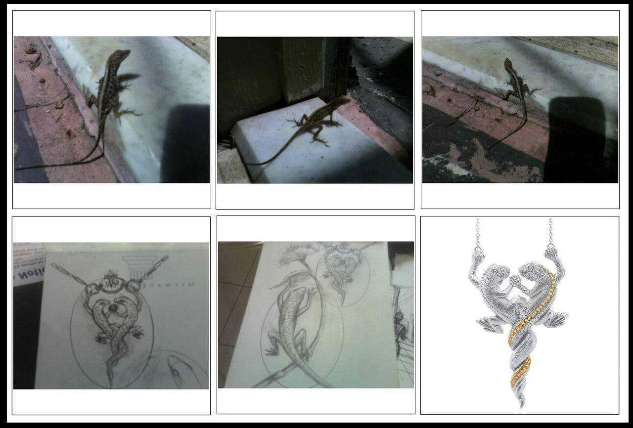 Lizards in Love Necklace: Diamonds in Solid 18K Gold & Sterling Silver. Love is Everywhere