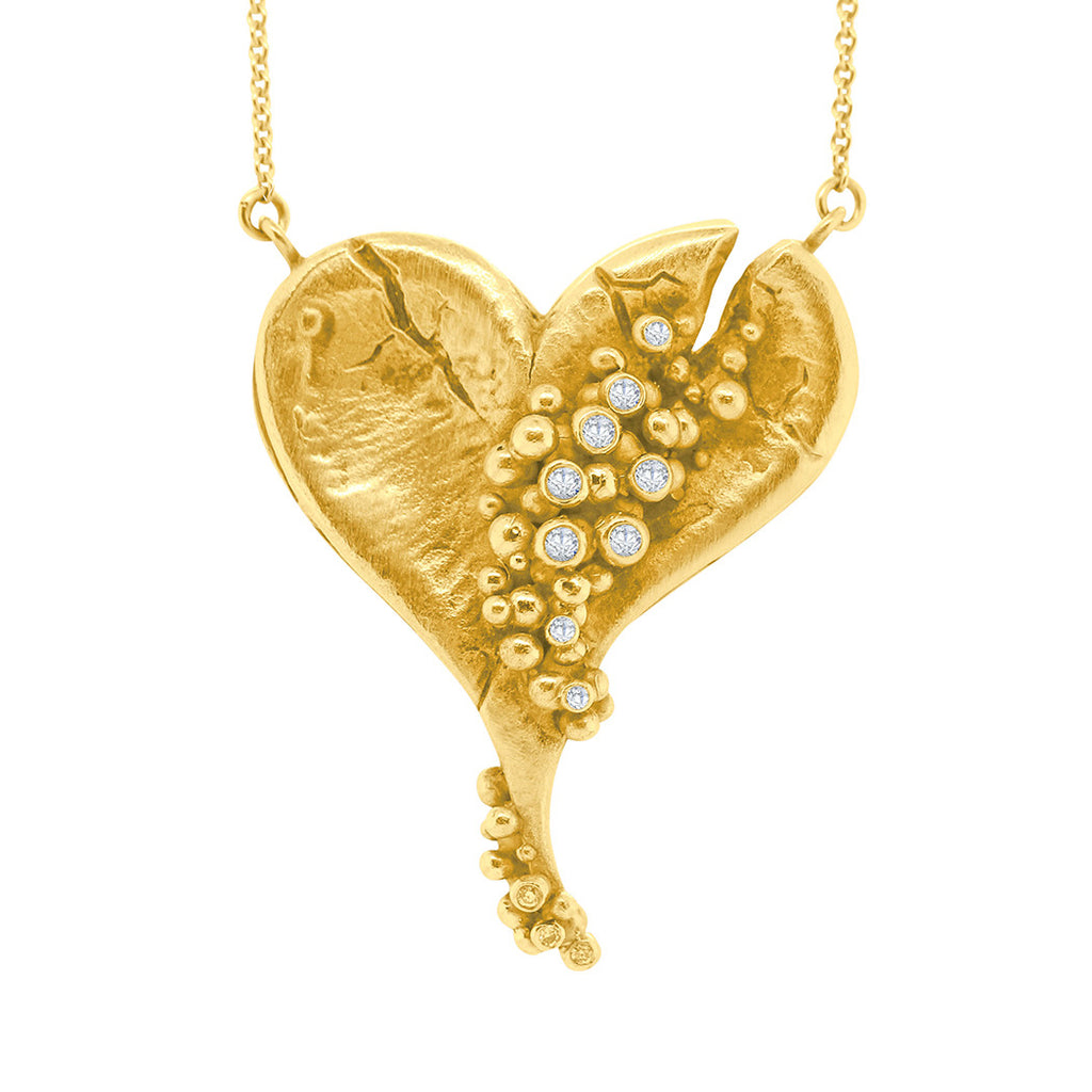 Hearts-Lucky Break Necklace-Large-18K Gold with Overflowing Diamonds