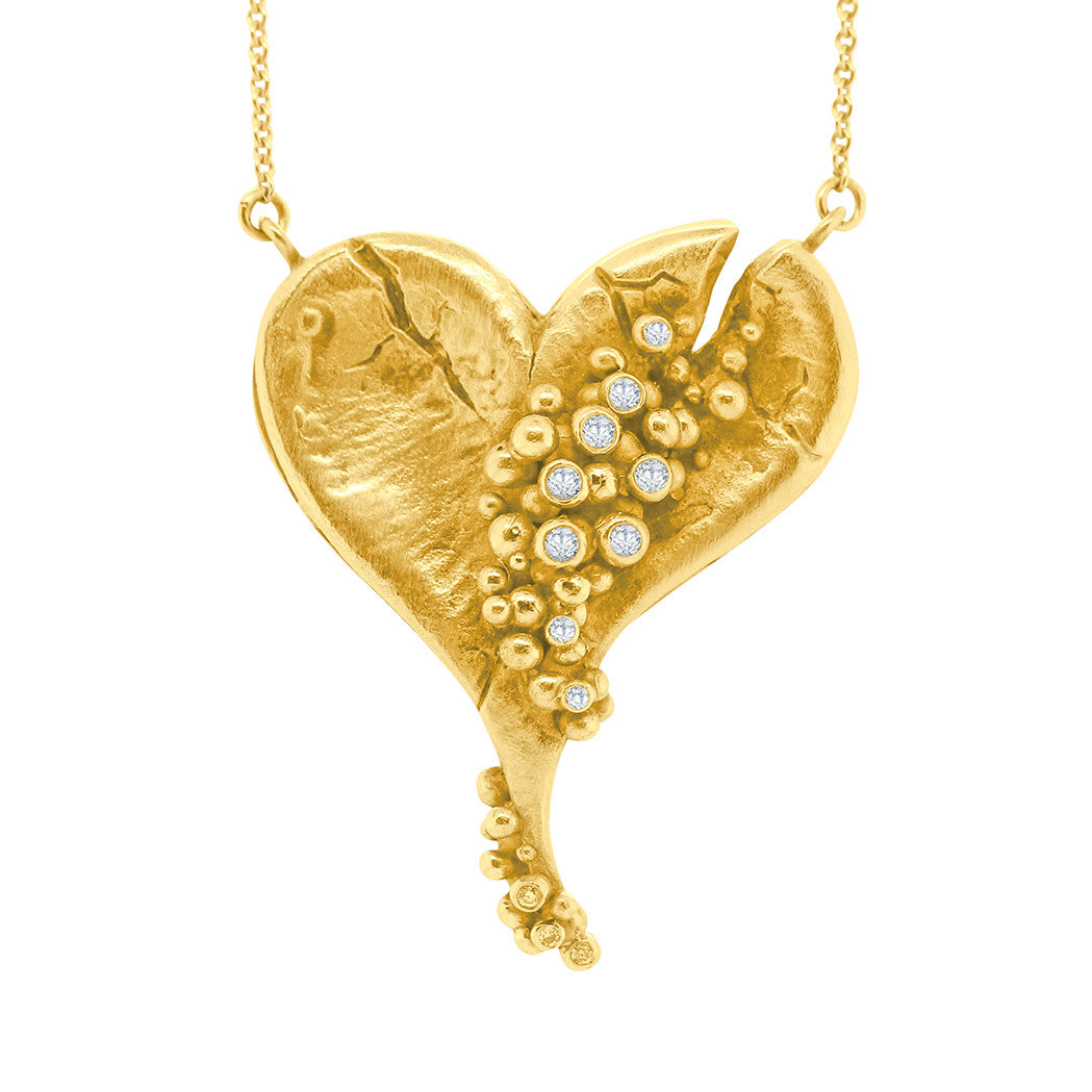 Hearts-Lucky Break Necklace-Large-18K Gold with Overflowing Diamonds