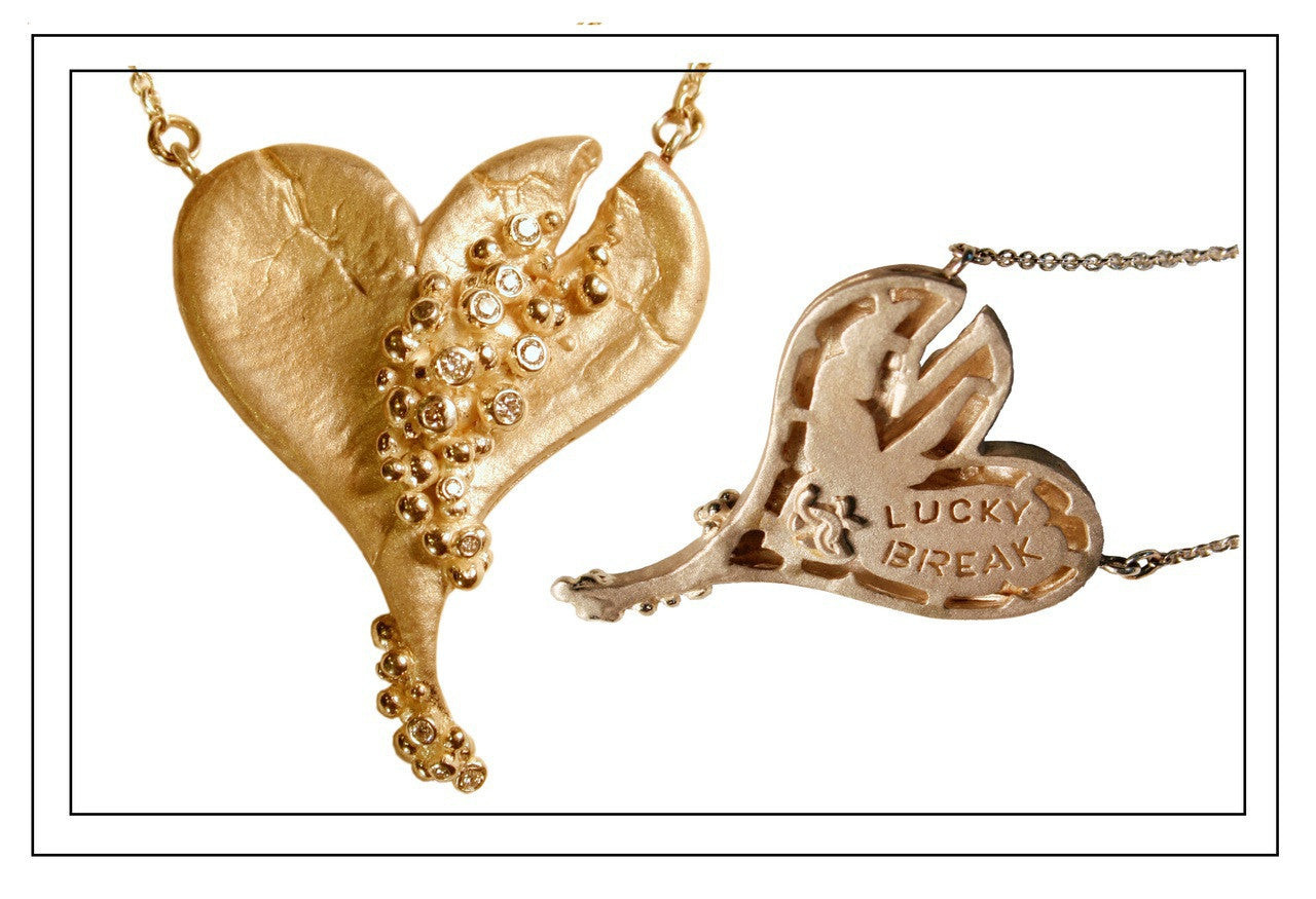 Hearts-Lucky Break Necklace-Large-18K Gold with Overflowing Diamonds