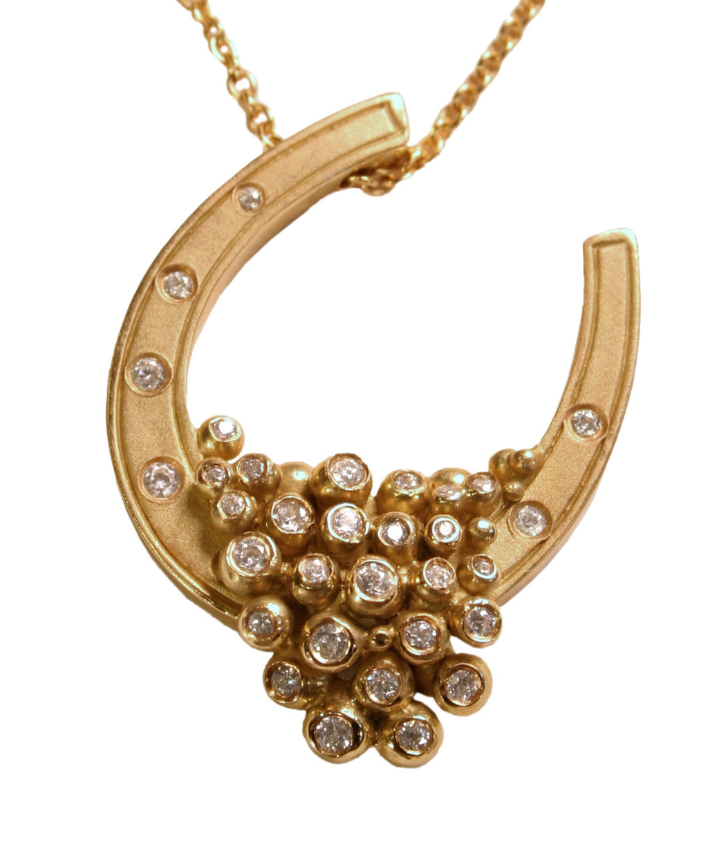 "Lucky You" Equestrian Horseshoe Necklace, 18K Gold, Overflowing with Diamonds.