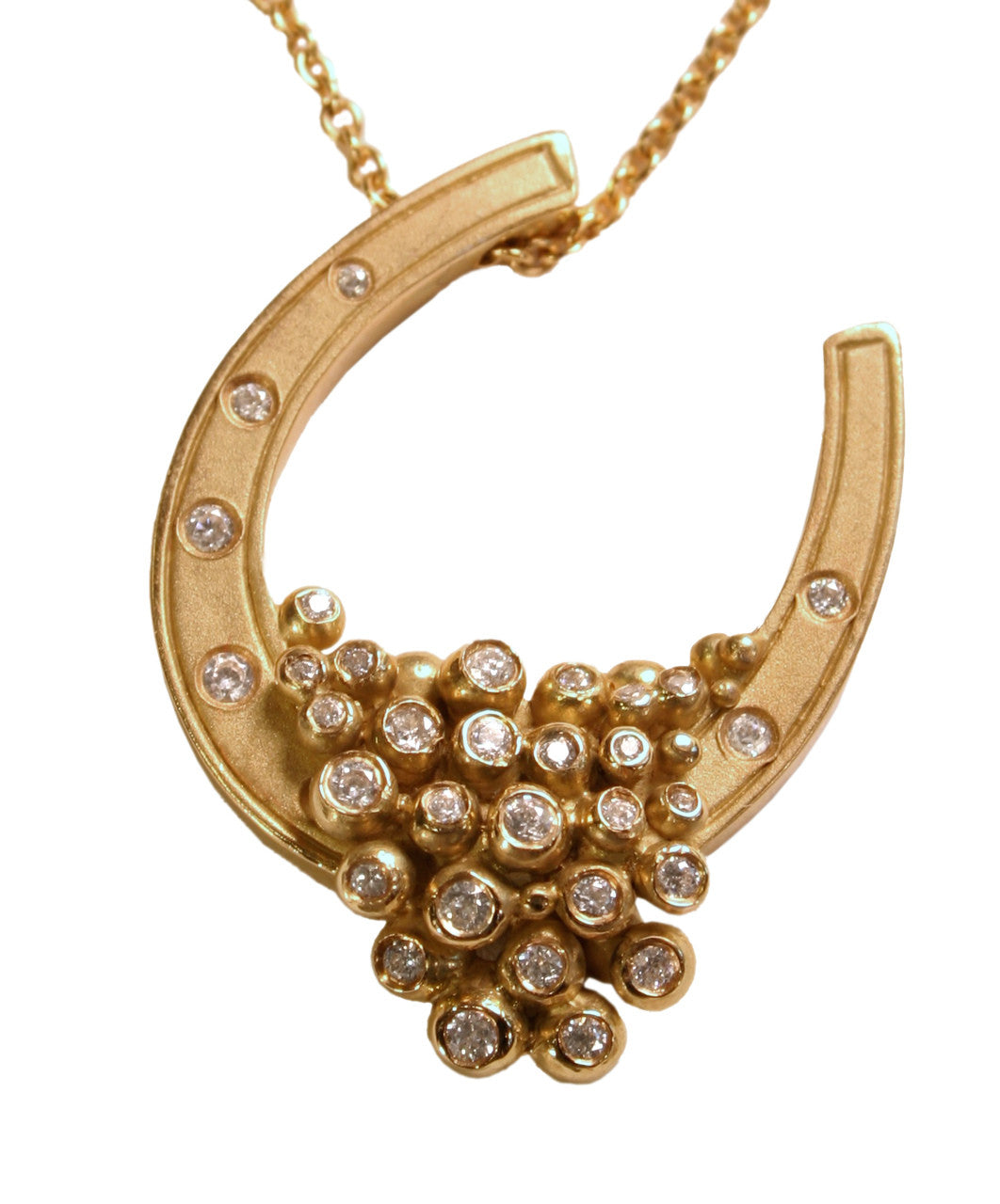 "Lucky You" Equestrian Horseshoe Necklace, 18K Gold, Overflowing with Diamonds.