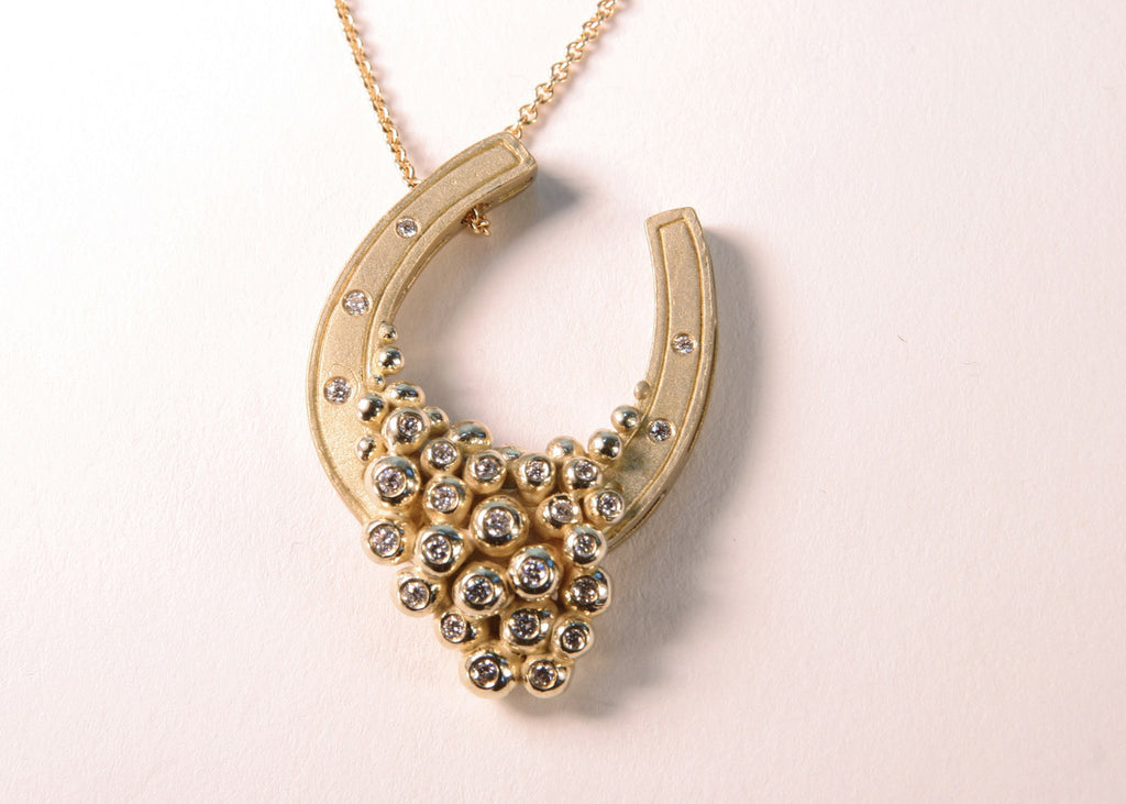 "Lucky You" Equestrian Horseshoe Necklace, 18K Gold, Overflowing with Diamonds.