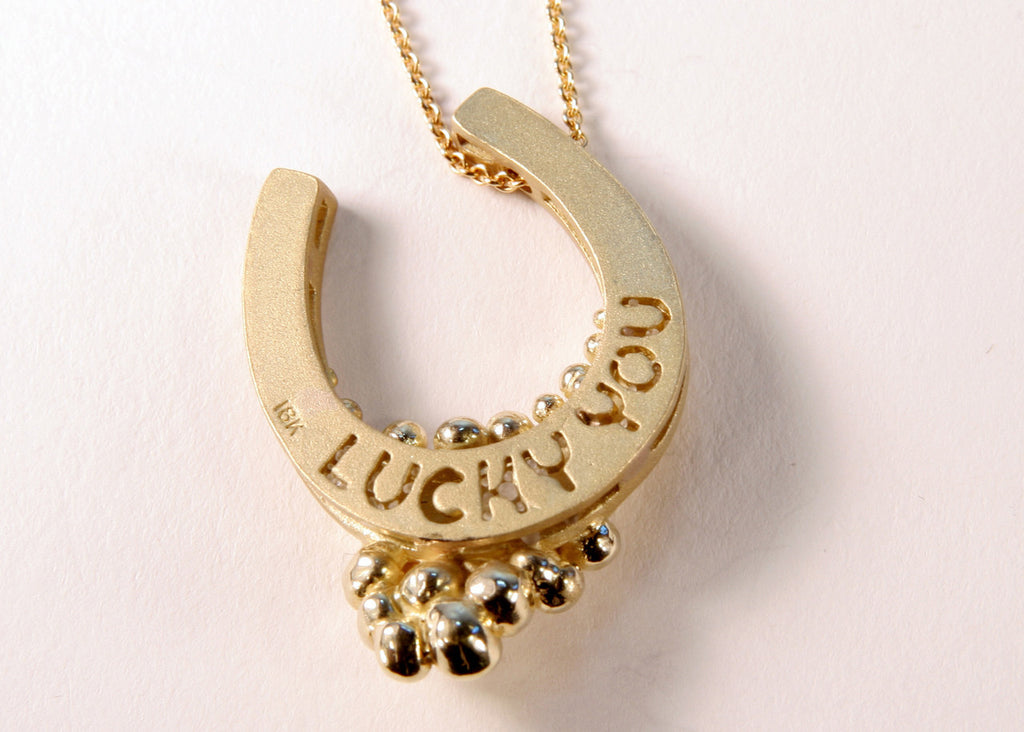 "Lucky You" Equestrian Horseshoe Necklace, 18K Gold, Overflowing with Diamonds.