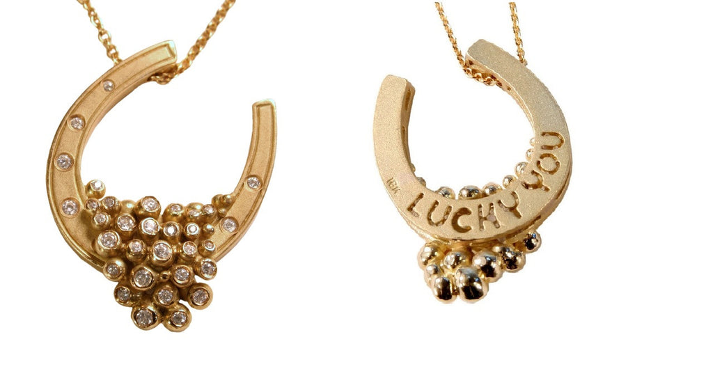"Lucky You" Equestrian Horseshoe Necklace, 18K Gold, Overflowing with Diamonds.