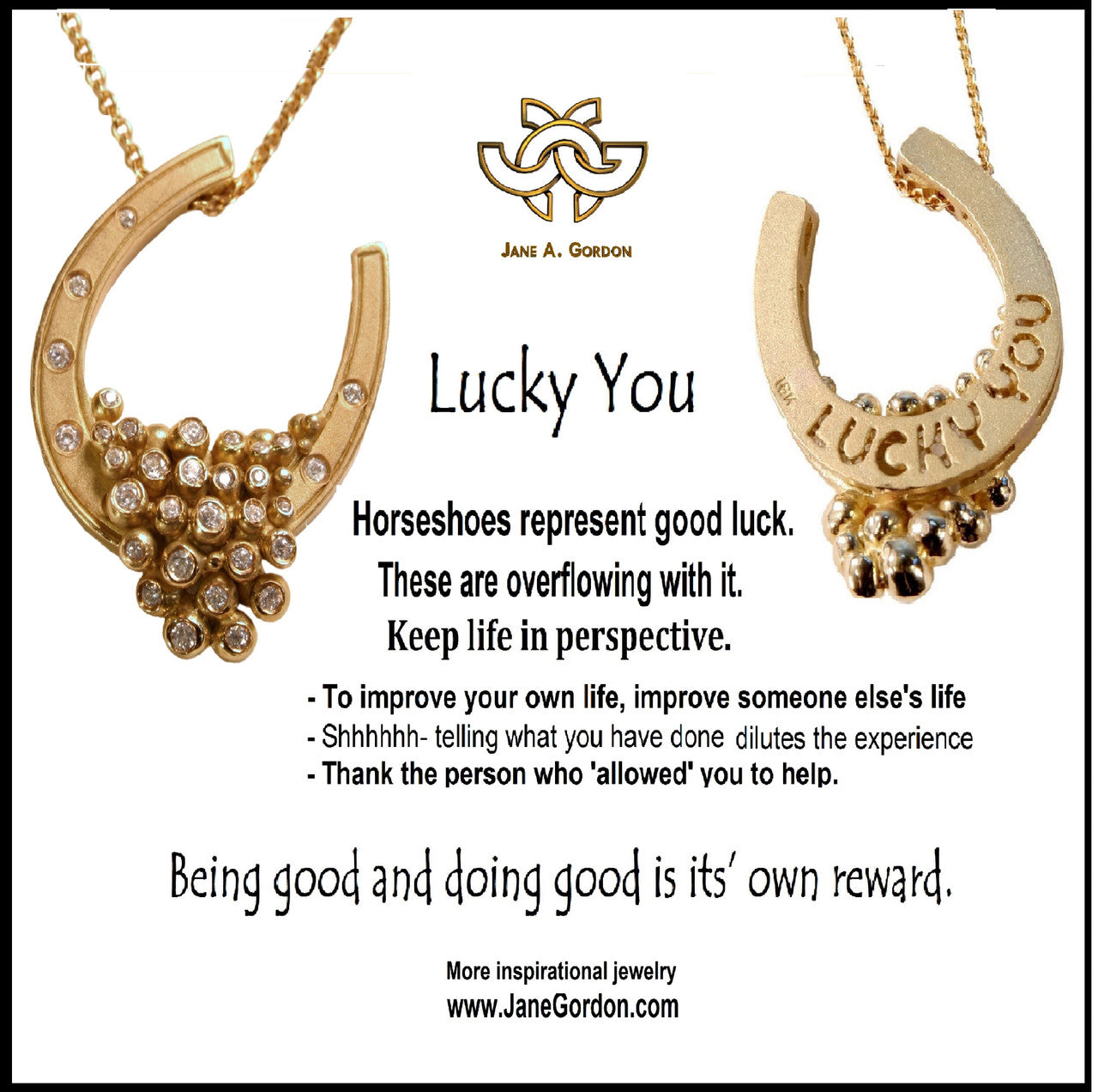 "Lucky You" Equestrian Horseshoe Necklace. 14K Gold. Half filled with Diamonds
