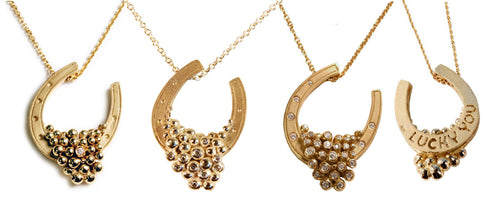 "Lucky You" Equestrian Horseshoe Necklace. 14K Gold. Half filled with Diamonds