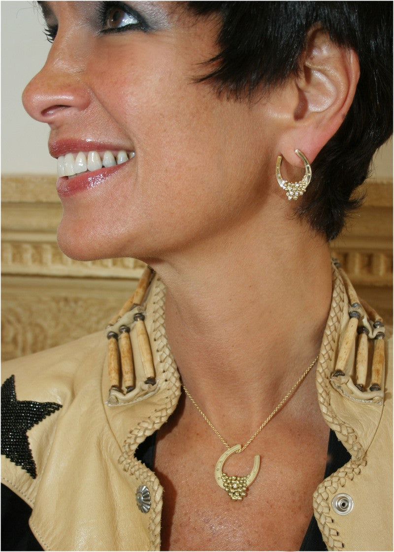 "Lucky You" Equestrian Horseshoe Necklace, 18K Gold, Overflowing with Diamonds.