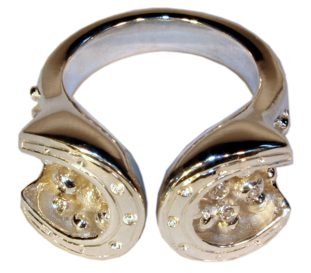 Equestrian "Lucky You" Horseshoe Ring-18K Gold with Diamonds. Large version.