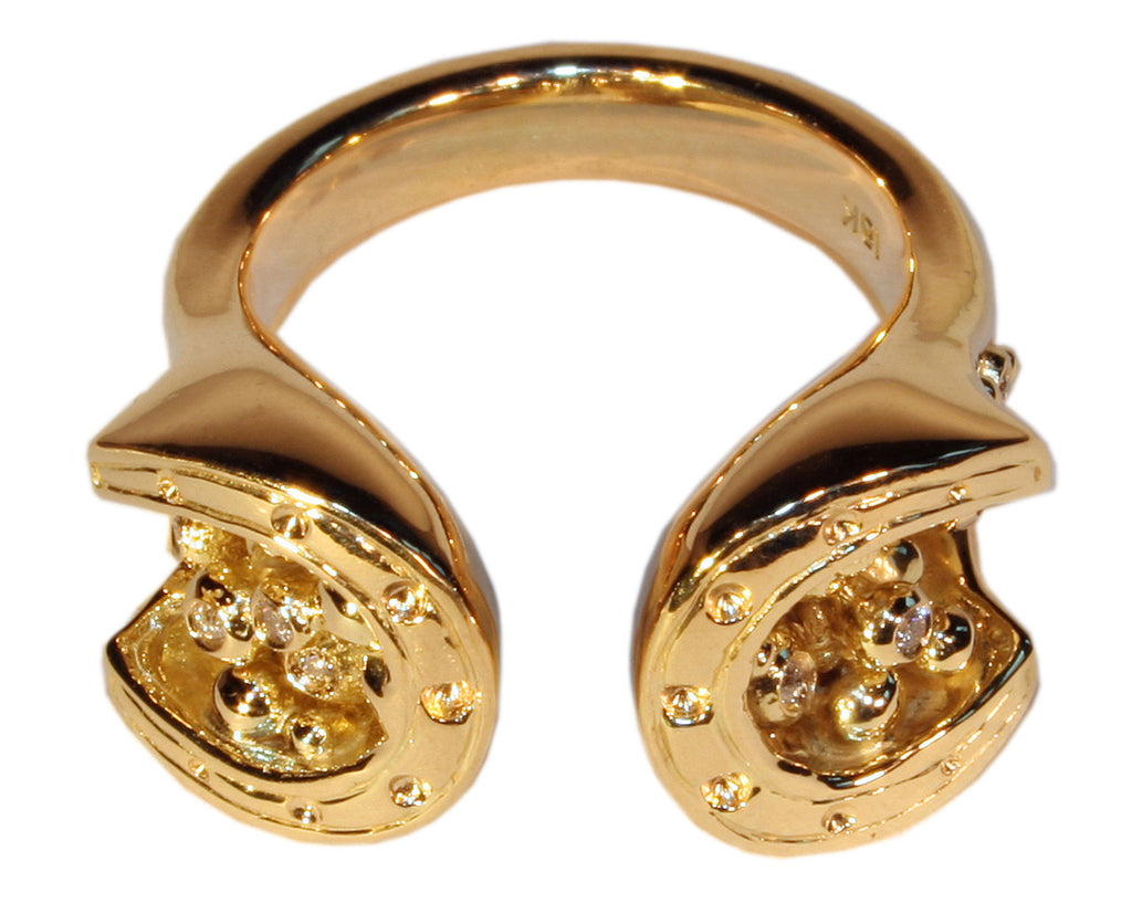 Equestrian "Lucky You" Horseshoe Ring- 14K Gold with Diamonds- Large Version