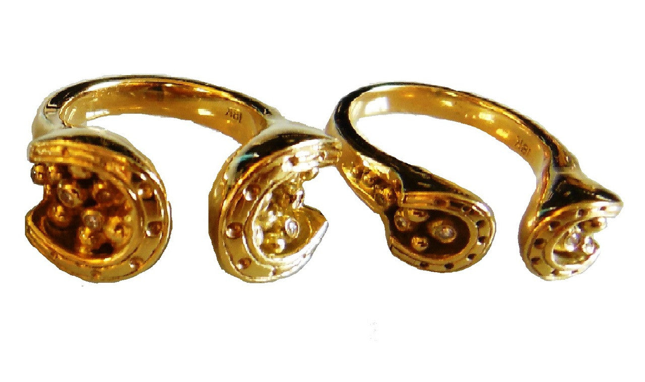 Equestrian "Lucky You" Horseshoe Ring- 14K Gold with Diamonds- Large Version