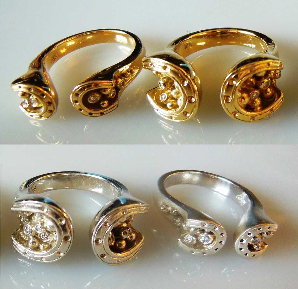 Equestrian "Lucky You" Horseshoe Ring-18K Gold with Diamonds. Large version.