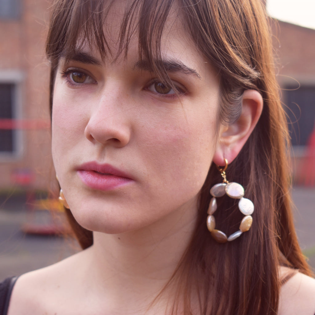 Pastel Pink freshwater pearl hoop earrings | by Ifemi Jewels