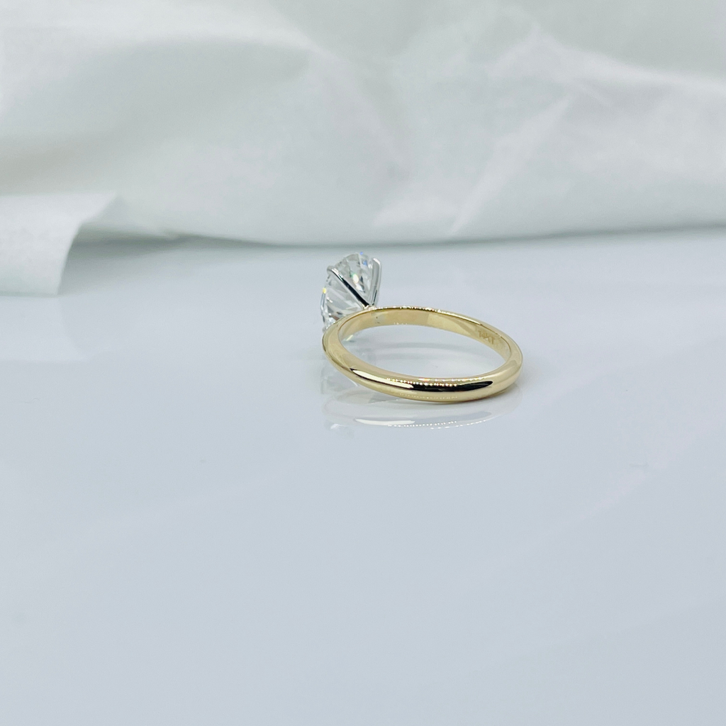 Two Tone Oval Cut 14K Solid Gold Solitaire Diamond Engagement Ring