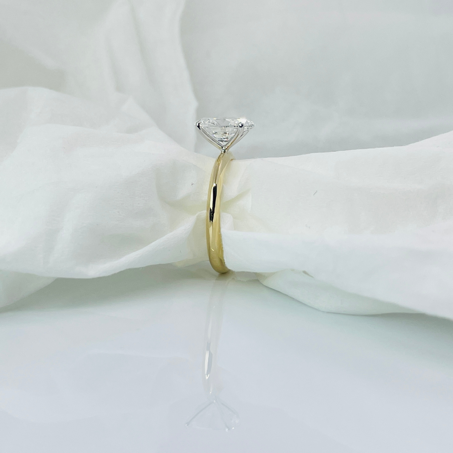 Two Tone Oval Cut 14K Solid Gold Solitaire Diamond Engagement Ring