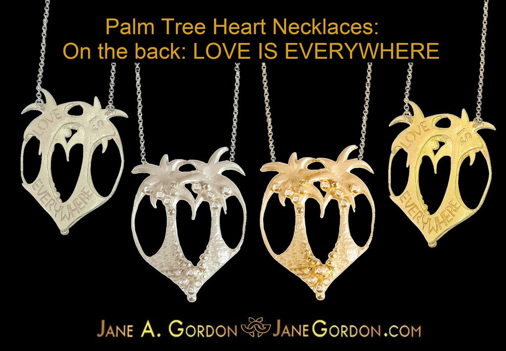 Love is Everywhere- Palm Tree Heart Necklace-18K Gold with Diamonds