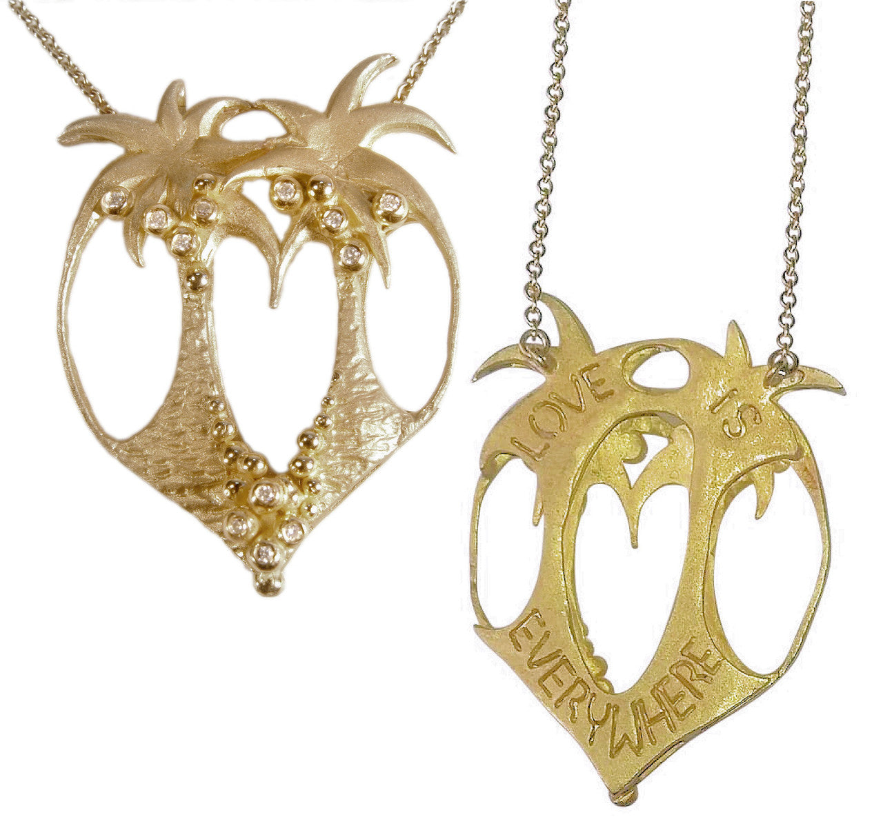 Love is Everywhere- Palm Tree Heart Necklace-18K Gold with Diamonds