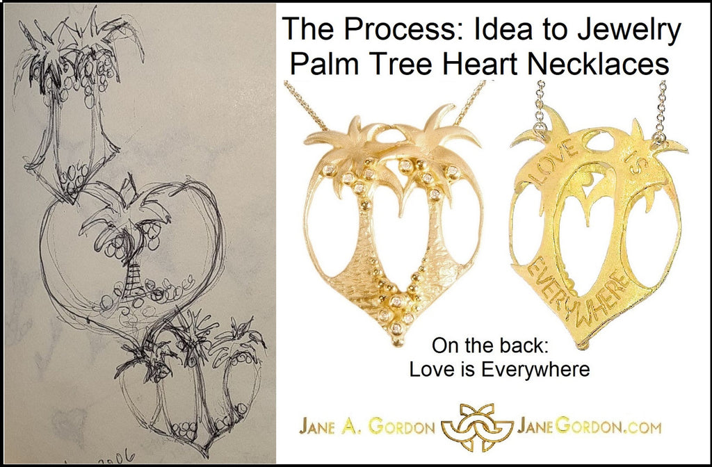 Love is Everywhere- Palm Tree Heart Necklace-18K Gold with Diamonds