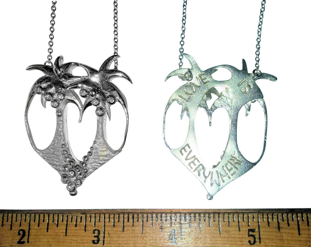 Love is Everywhere- Palm Tree Heart Necklace-18K Gold with Diamonds