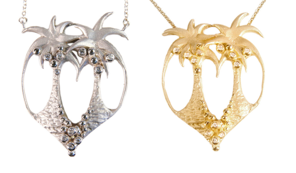 Love is Everywhere- Palm Tree Heart Necklace-18K Gold with Diamonds