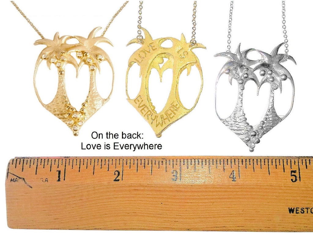 Love is Everywhere- Palm Tree Heart Necklace-18K Gold with Diamonds