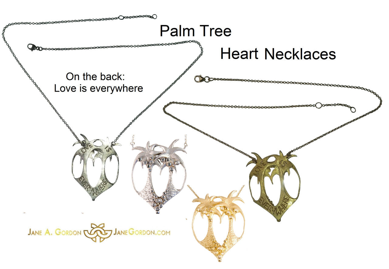 Love is Everywhere- Palm Tree Heart Necklace-18K Gold with Diamonds