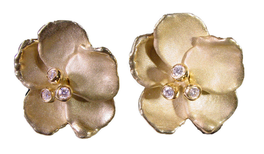 Metal Petals- Pansy Earring-Large-18k Gold & Diamonds