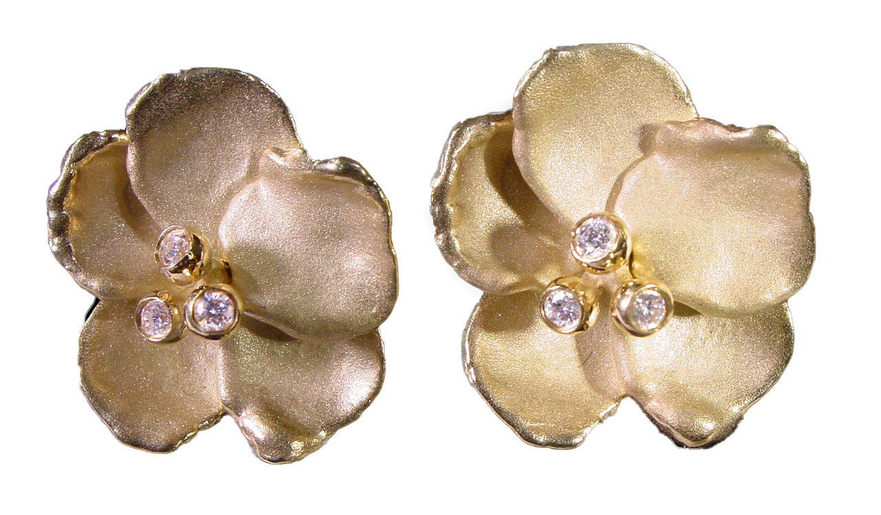 Metal Petals- Pansy Earring-Large-18k Gold & Diamonds