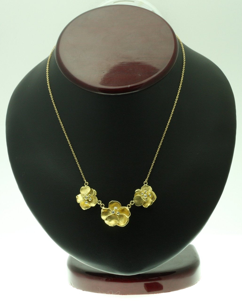 Metal Petals- Three Pansy Necklace-14K Gold with Diamond Center