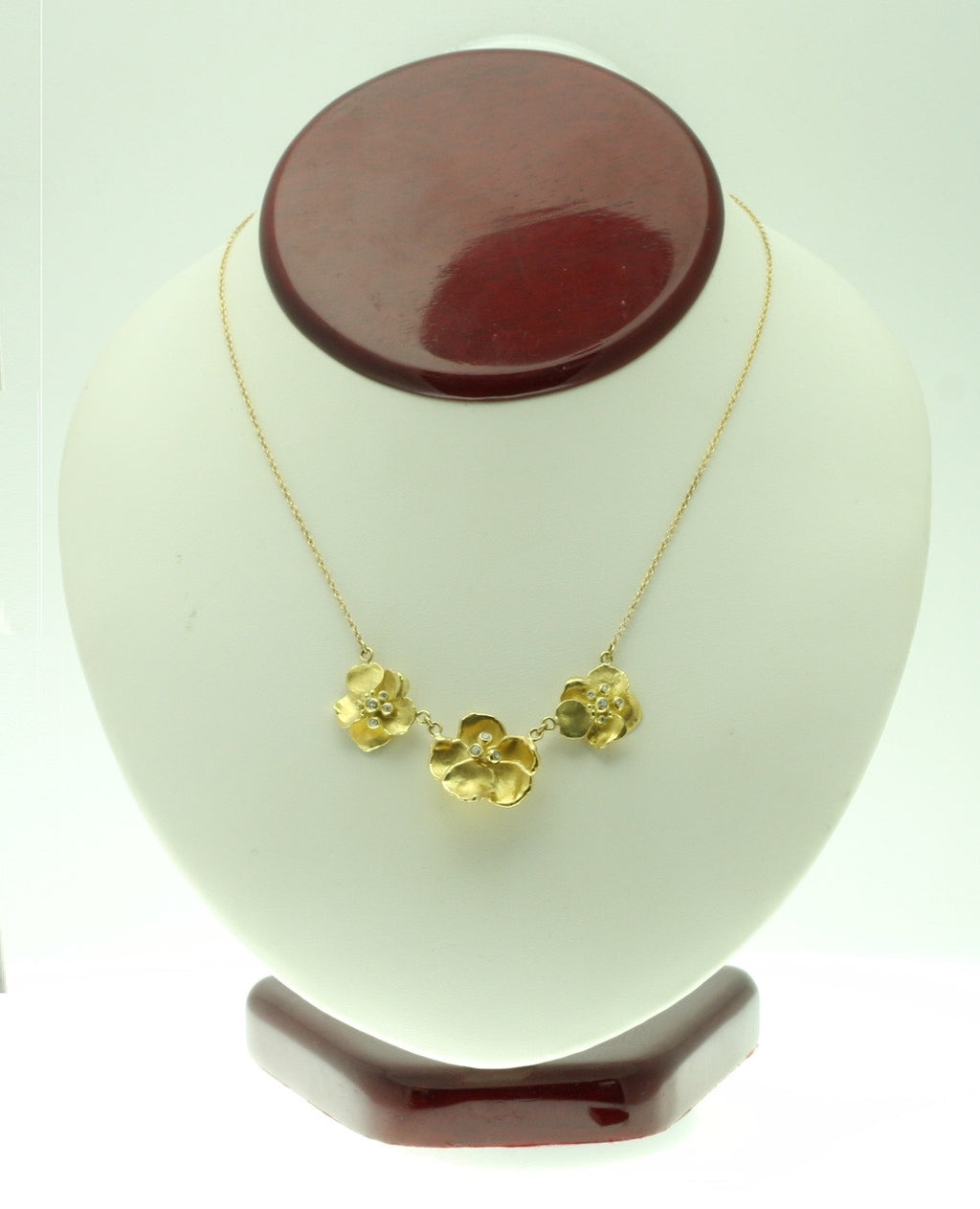 Metal Petals- Three Pansy Necklace-18K Gold with Diamond Center