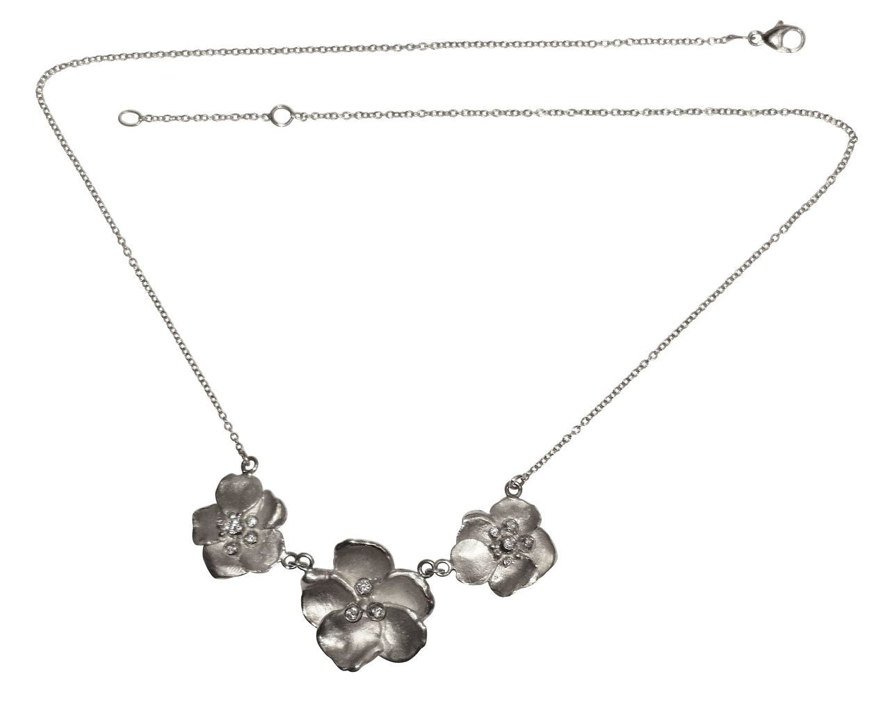 Metal Petals- Three Pansy Necklace-14K Gold with Diamond Center