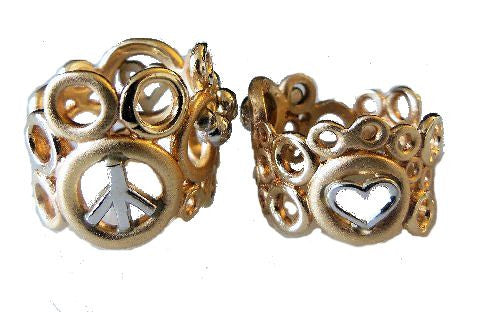 Peace, Love and Abundance Ring (Wide) 18K Gold with diamonds