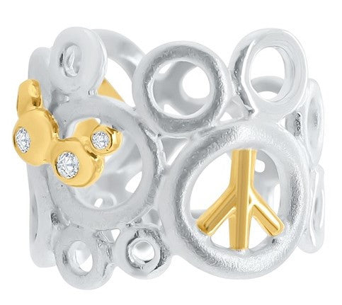 Peace, Love and Abundance Ring (Wide) 18K Gold with diamonds