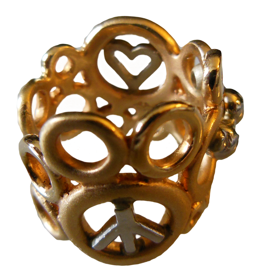Peace, Love and Abundance Ring (Wide) 18K Gold with diamonds