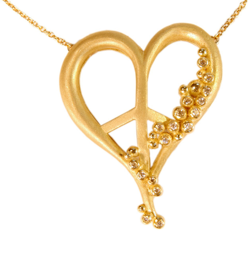 Peace of Heart Necklace- Large-18K Gold with Abundance Overflowing Diamonds