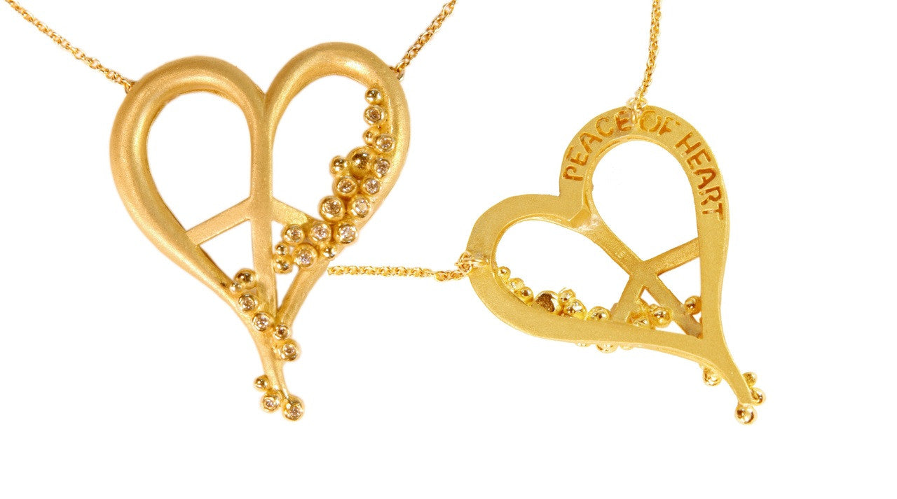 Peace of Heart Necklace- Large-18K Gold with Abundance Overflowing Diamonds