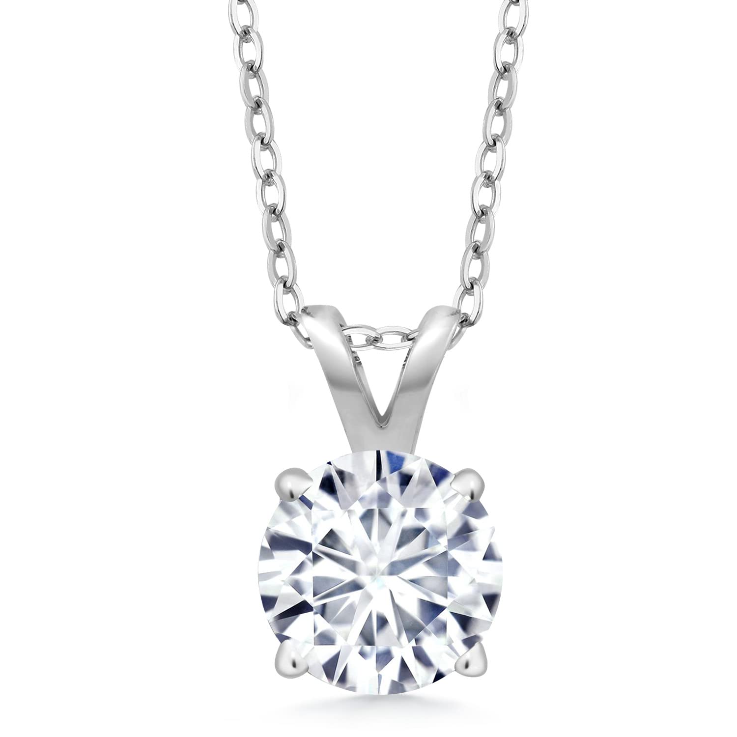 2.00 CTW Created Moissanite Solitaire Pendant Necklace with 18" Chain - Choice of 14k White or Yellow Gold-0