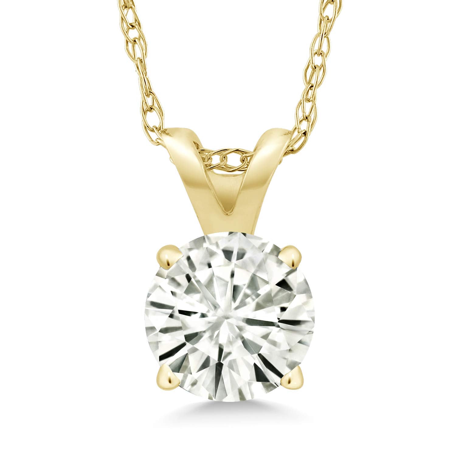 2.00 CTW Created Moissanite Solitaire Pendant Necklace with 18" Chain - Choice of 14k White or Yellow Gold-4