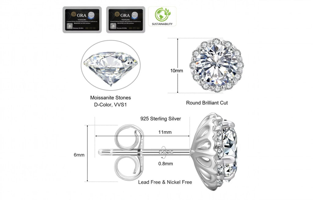 2 Carat Moissanite Diamond Stud Earrings – 925 Sterling Silver