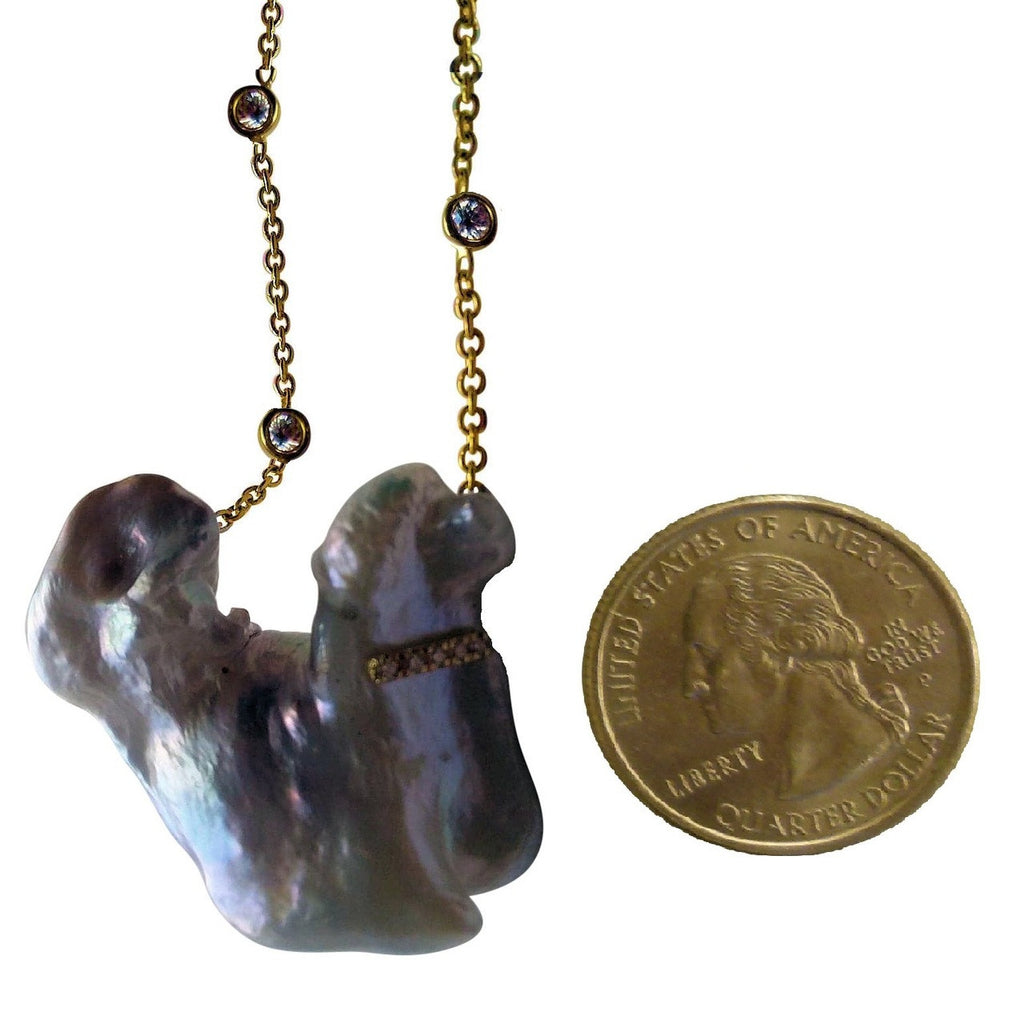 Jumbo Poodle Shaped Pearl Necklace-Once in a Lifetime-Diamonds & 18K Gold Collar and Chain.