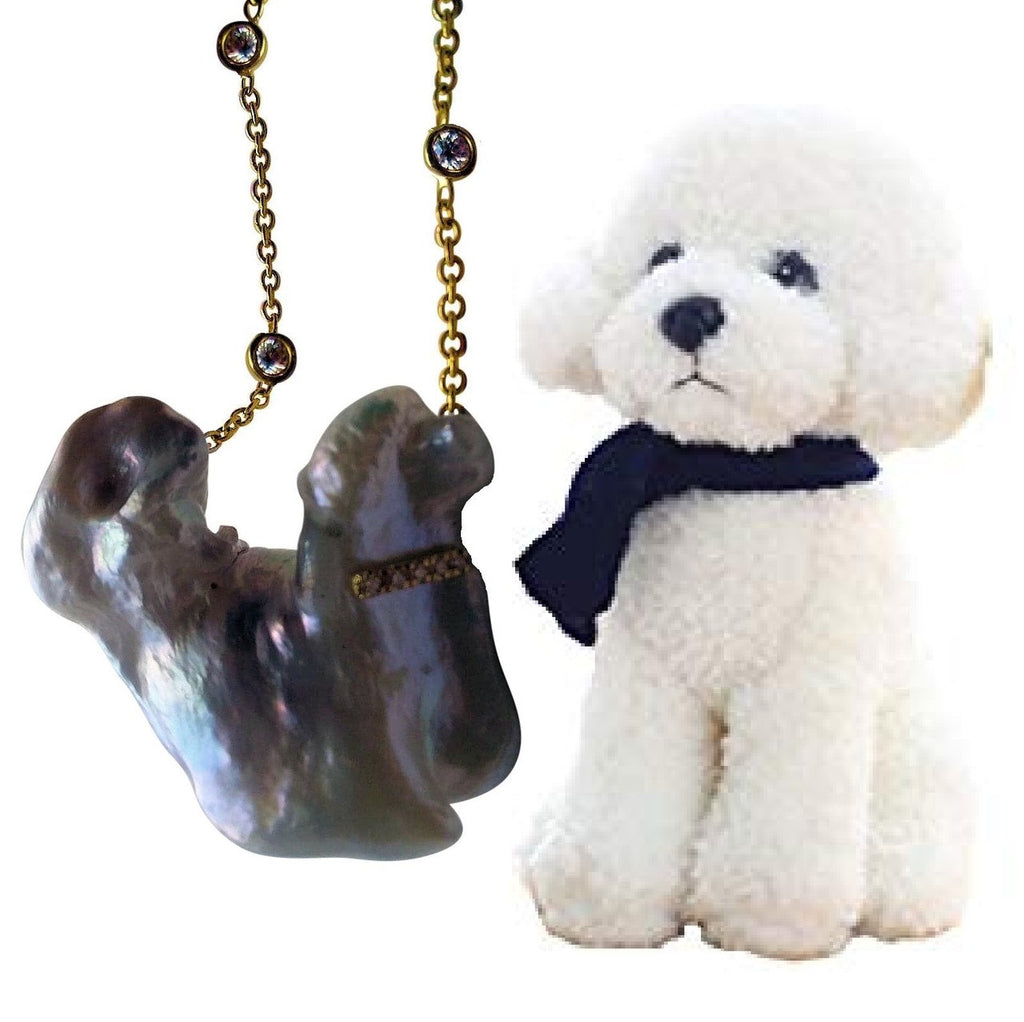 Jumbo Poodle Shaped Pearl Necklace-Once in a Lifetime-Diamonds & 18K Gold Collar and Chain.