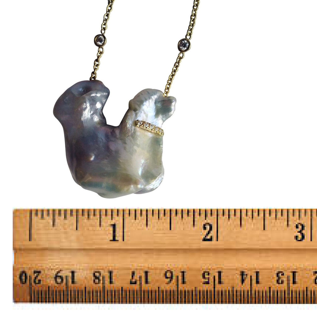 Jumbo Poodle Shaped Pearl Necklace-Once in a Lifetime-Diamonds & 18K Gold Collar and Chain.