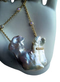 Jumbo Poodle Shaped Pearl Necklace-Once in a Lifetime-Diamonds & 18K Gold Collar and Chain.