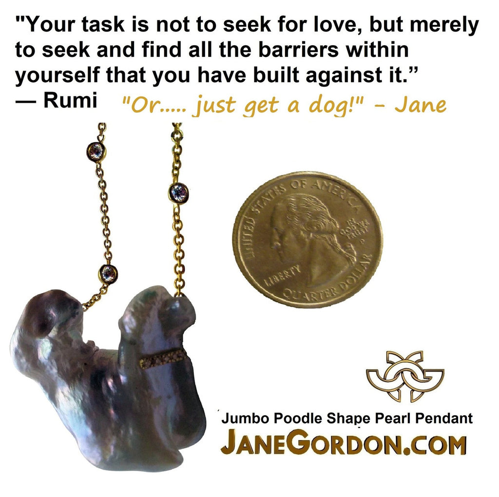 Jumbo Poodle Shaped Pearl Necklace-Once in a Lifetime-Diamonds & 18K Gold Collar and Chain.