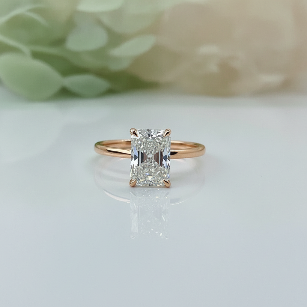 Elegant Radiant Cut Diamond 14K Solid Gold Solitaire Engagement Ring