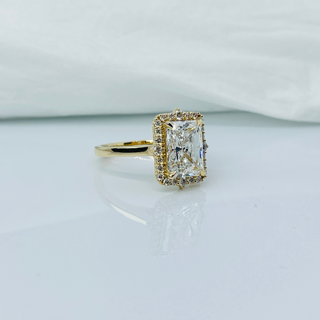 3 Carat Radiant Cut Halo 14K Solid Gold Solitaire Diamond Engagement Ring