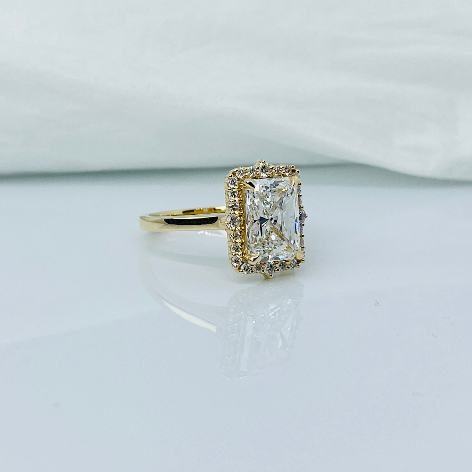 3 Carat Radiant Cut Halo 14K Solid Gold Solitaire Diamond Engagement Ring