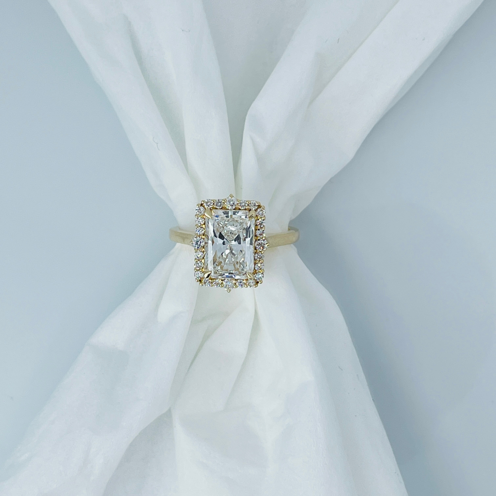 3 Carat Radiant Cut Halo 14K Solid Gold Solitaire Diamond Engagement Ring