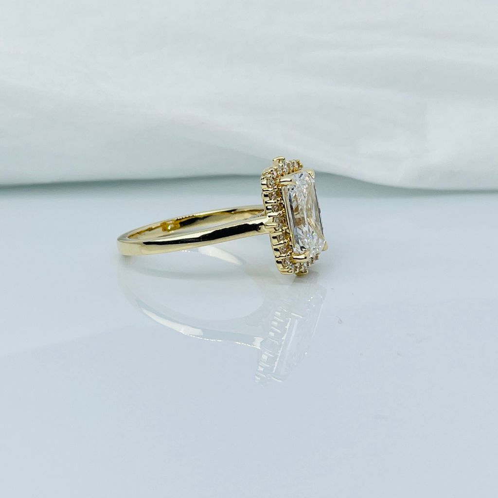 3 Carat Radiant Cut Halo 14K Solid Gold Solitaire Diamond Engagement Ring