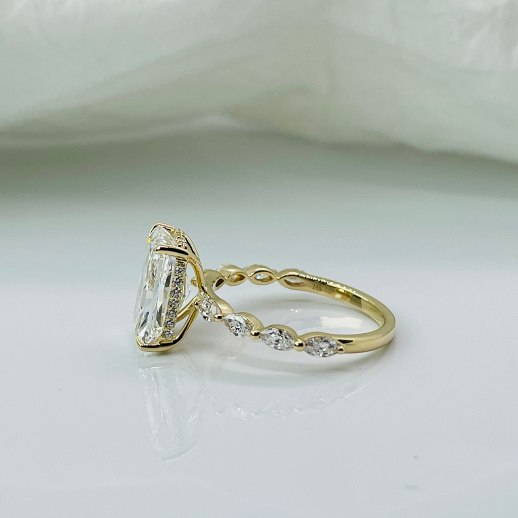 Elegant Radiant Cut Hidden Halo Marquies Band 14K Solid Gold Diamond Engagement Ring 2 to 4 Carat